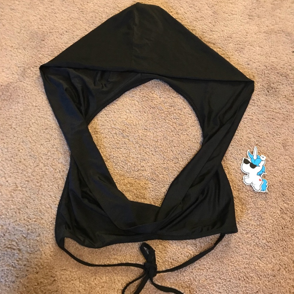 Black Draped Rave Hooded Crop Top